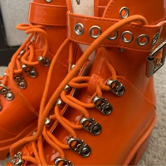 Jeffrey Campbell Czech Orange Lace-Up Ankle Boots faux leather 6M - Picture 6 of 9